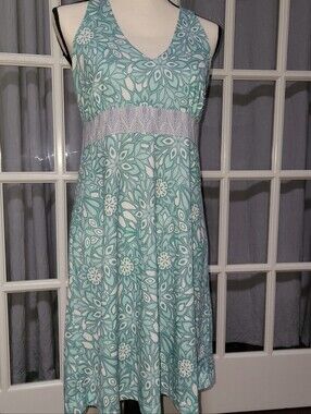 L.L. Bean Mint Floral V-Neck Midi Dress